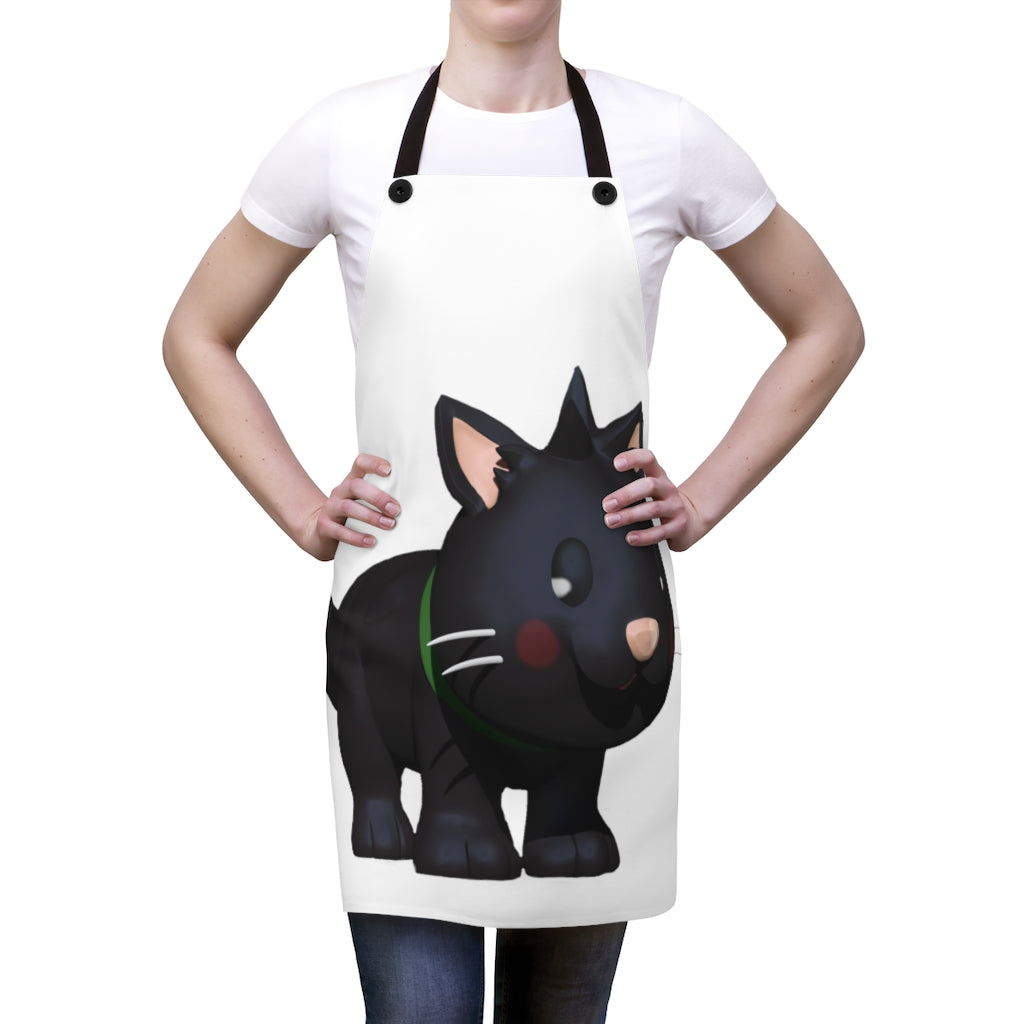 Black Kitty Apron featuring a stylish design with detachable twill straps, perfect for cooking and backyard cookouts.