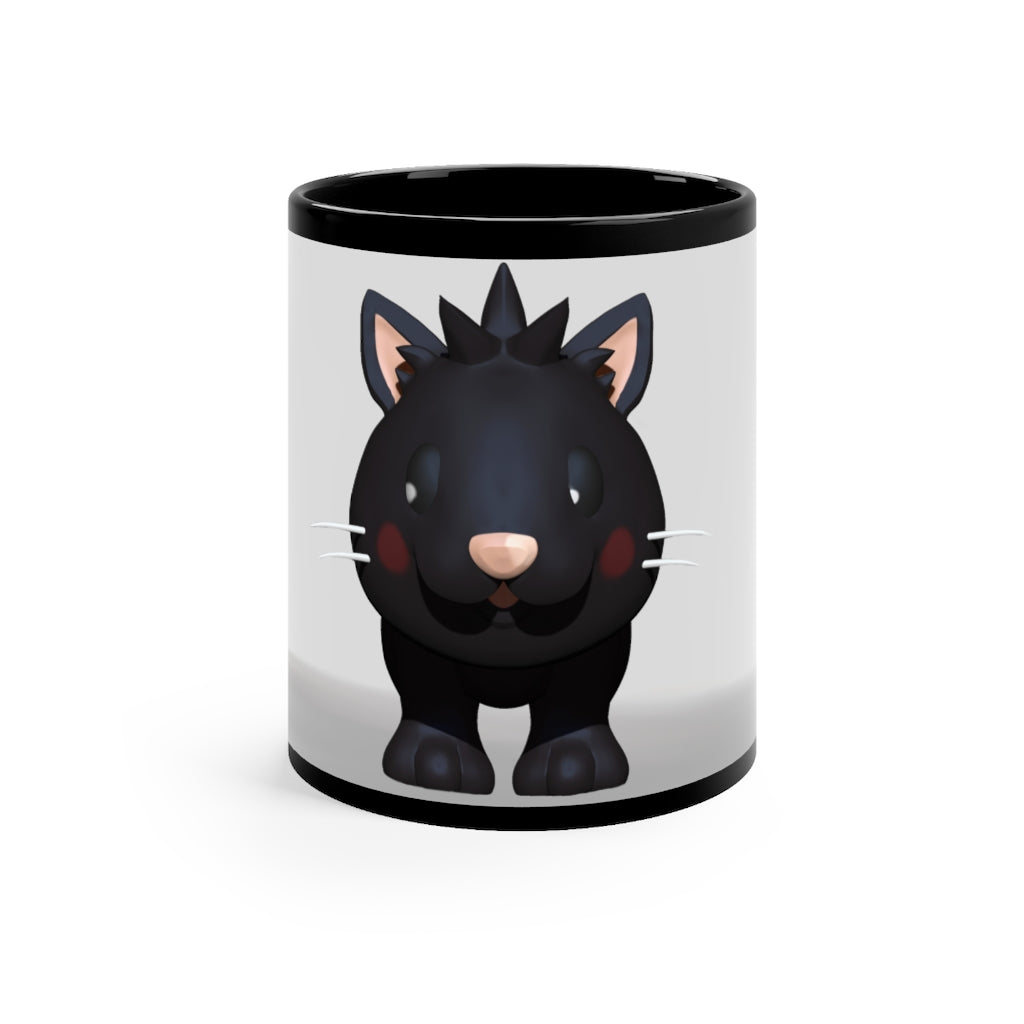 A stylish 11oz black ceramic mug with rounded corners and a C-handle, featuring full-wrap decoration for personalization.