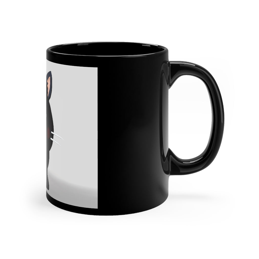 A stylish 11oz black ceramic mug with rounded corners and a C-handle, featuring full-wrap decoration for personalization.