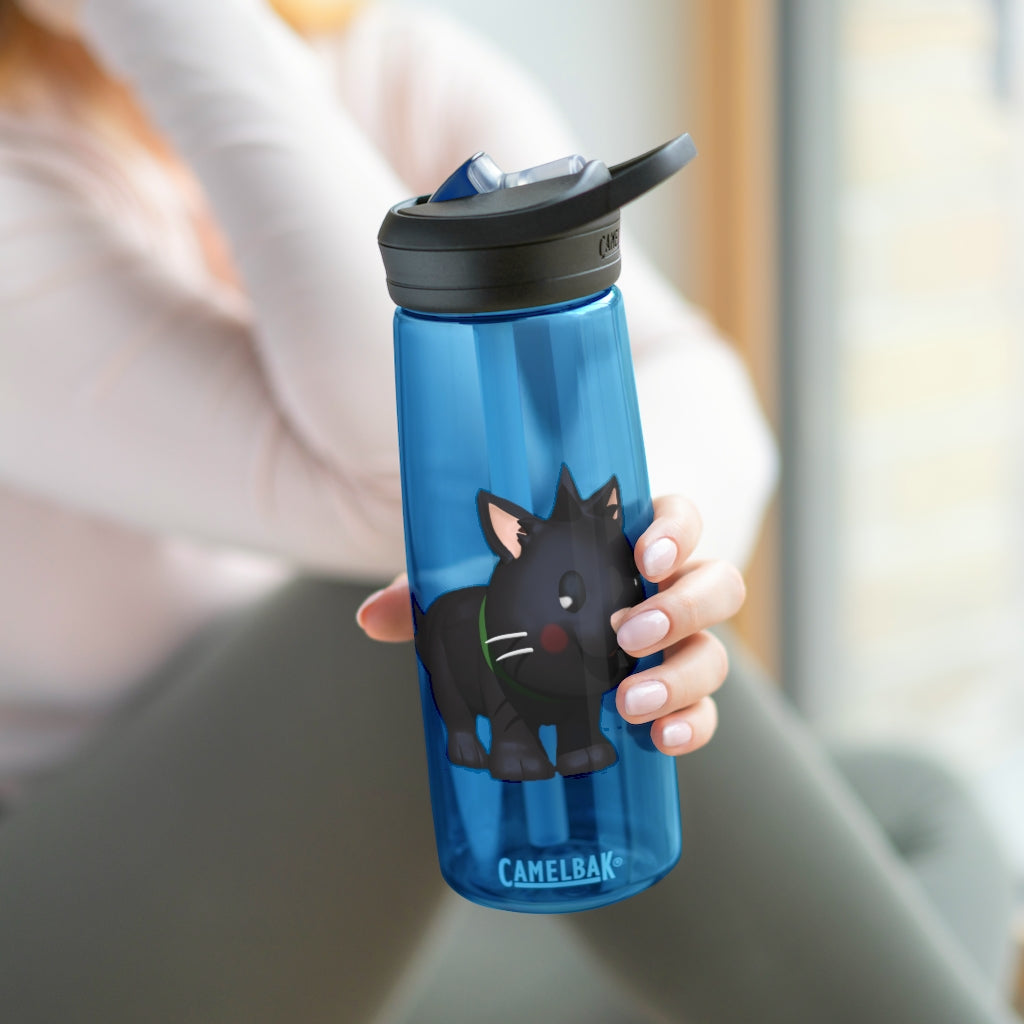 Black Kitty CamelBak Eddy® Water Bottle in 20oz and 25oz sizes, featuring a robust design and spill-proof valve.