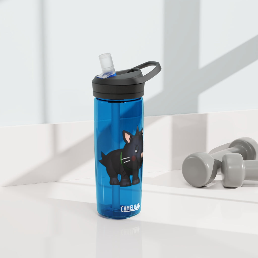 Black Kitty CamelBak Eddy® Water Bottle in 20oz and 25oz sizes, featuring a robust design and spill-proof valve.