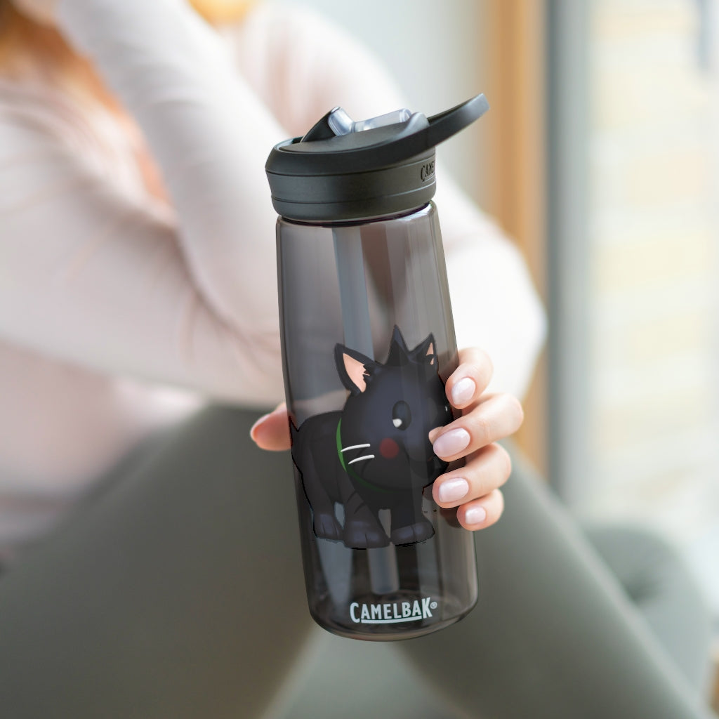 Black Kitty CamelBak Eddy® Water Bottle in 20oz and 25oz sizes, featuring a robust design and spill-proof valve.