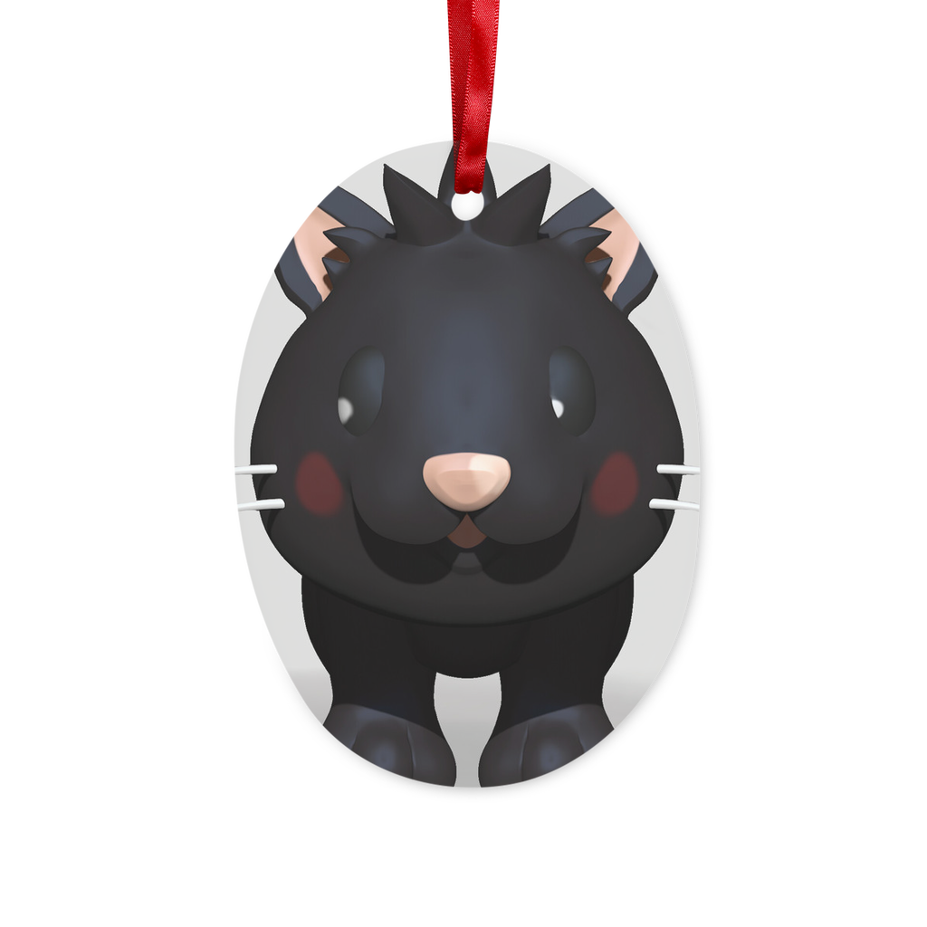 Black Kitty Ceramic Hanging Ornament with red ribbon and gold string, perfect for Christmas tree or wall decoration.