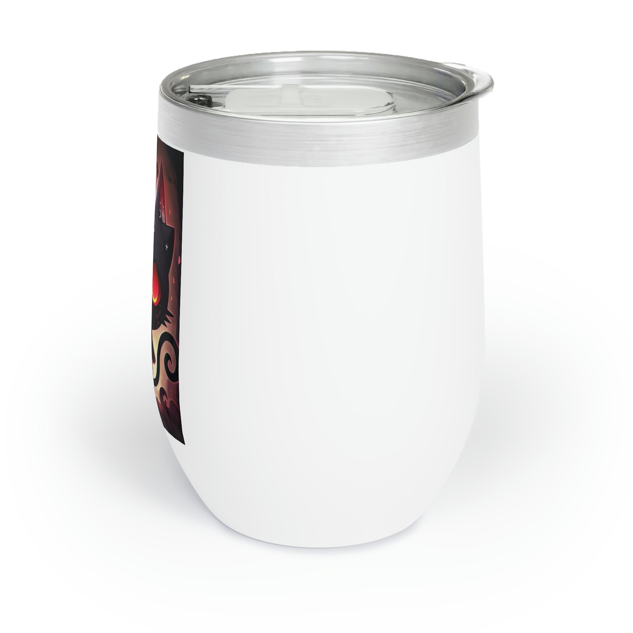 Black Kitty Chill Wine Tumbler with a sleek stainless steel design, featuring double-insulated walls for temperature retention and customizable options.