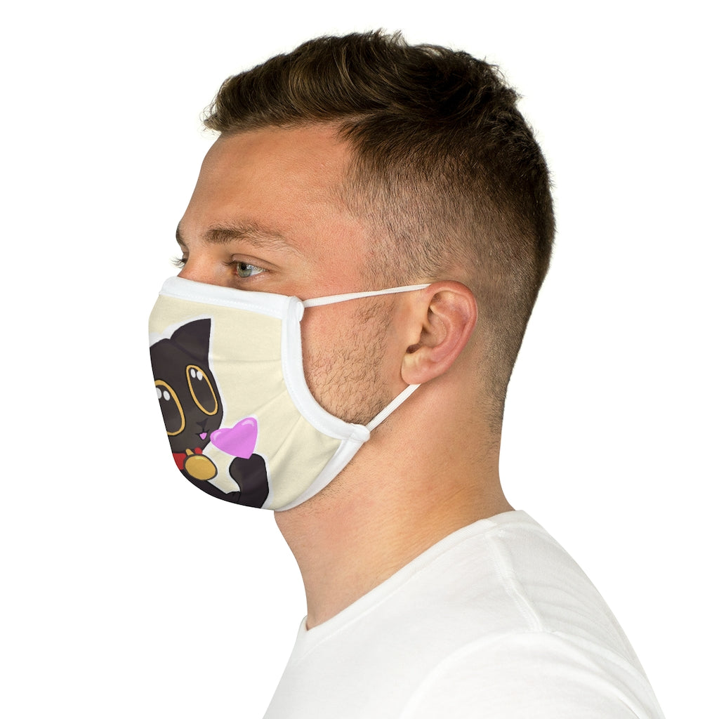 Black Kitty Cotton Face Mask featuring a playful kitty design, made from 100% cotton with adjustable earloops and nose wire.