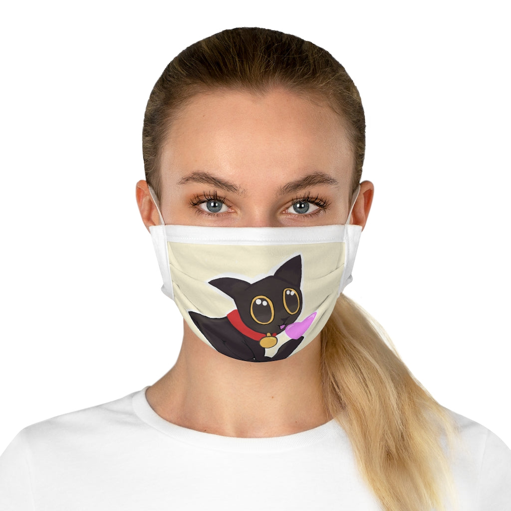 Black Kitty Cotton Face Mask featuring a playful kitty design, made from 100% cotton with adjustable earloops and nose wire.