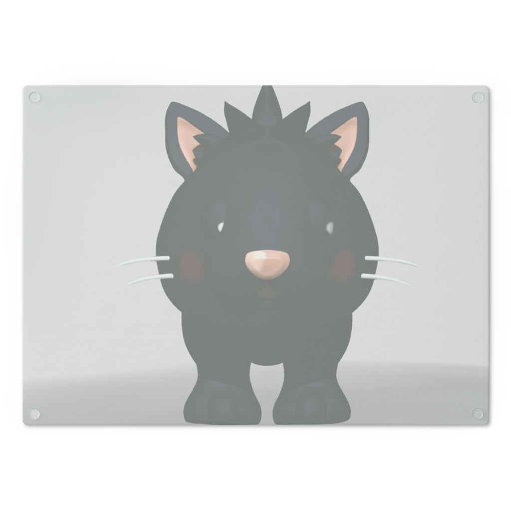 A stylish Black Kitty Cutting Board made of tempered glass, featuring a cute black cat design and four rubber dots for stability.