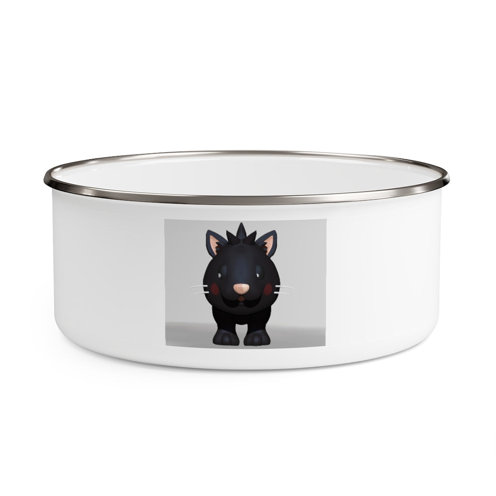 Black Kitty Enamel Bowl with translucent lid, featuring a playful kitty design and anti-slip backing.