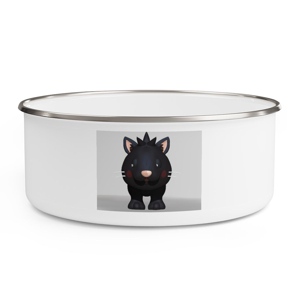 Black Kitty Enamel Bowl with translucent lid, featuring a playful kitty design and anti-slip backing.