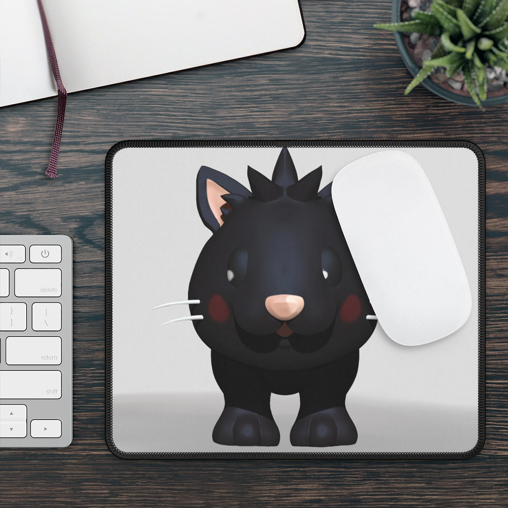 Black Kitty Gaming Mouse Pad featuring vibrant designs and stitched edges, perfect for gaming and everyday use.