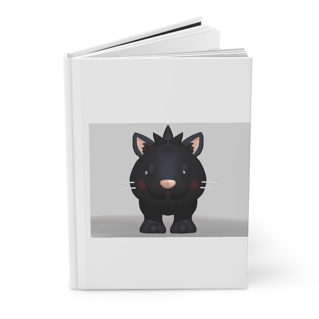 Black Kitty Hardcover Journal with matte finish, customizable covers, and lined pages, perfect for personal journaling.