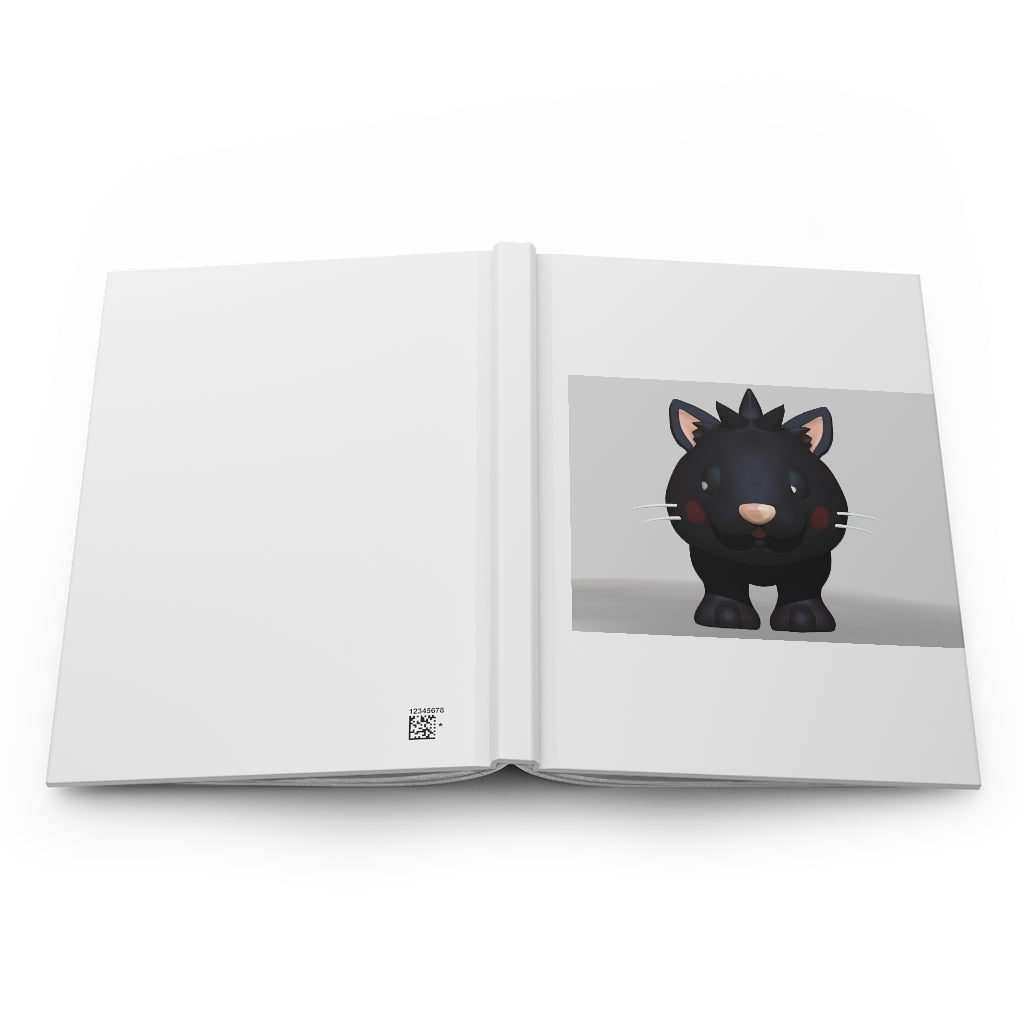 Black Kitty Hardcover Journal with matte finish, customizable covers, and lined pages, perfect for personal journaling.