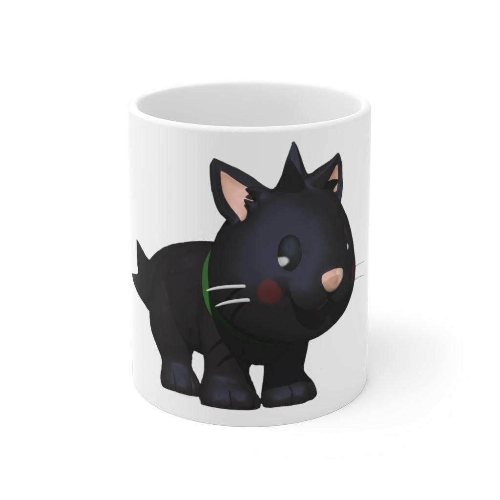 A charming black kitty mug with a scratch-resistant finish and easy-grip handle, perfect for coffee or tea.