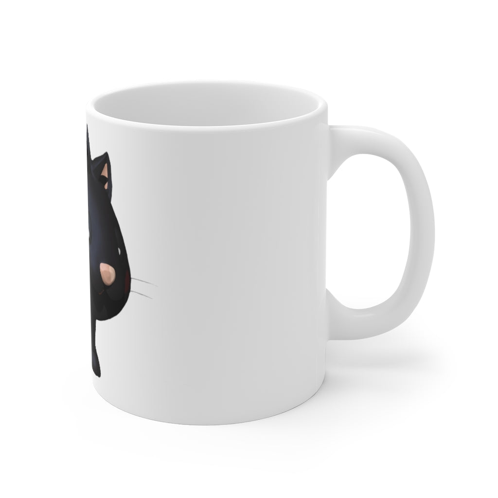 A charming black kitty mug with a scratch-resistant finish and easy-grip handle, perfect for coffee or tea.