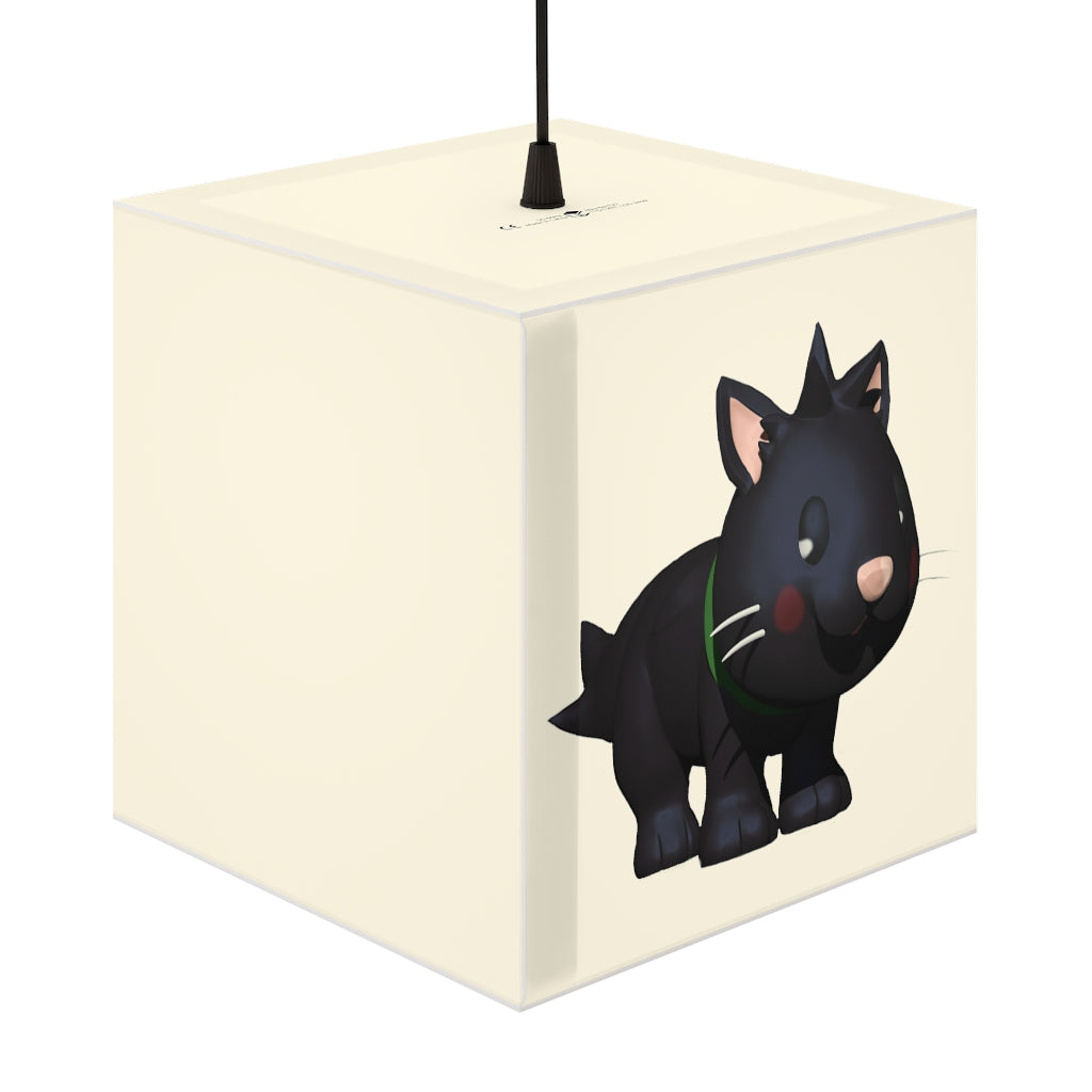 A stylish Black Kitty Personalized Lamp in a cube shape, showcasing unique designs, perfect for indoor lighting.