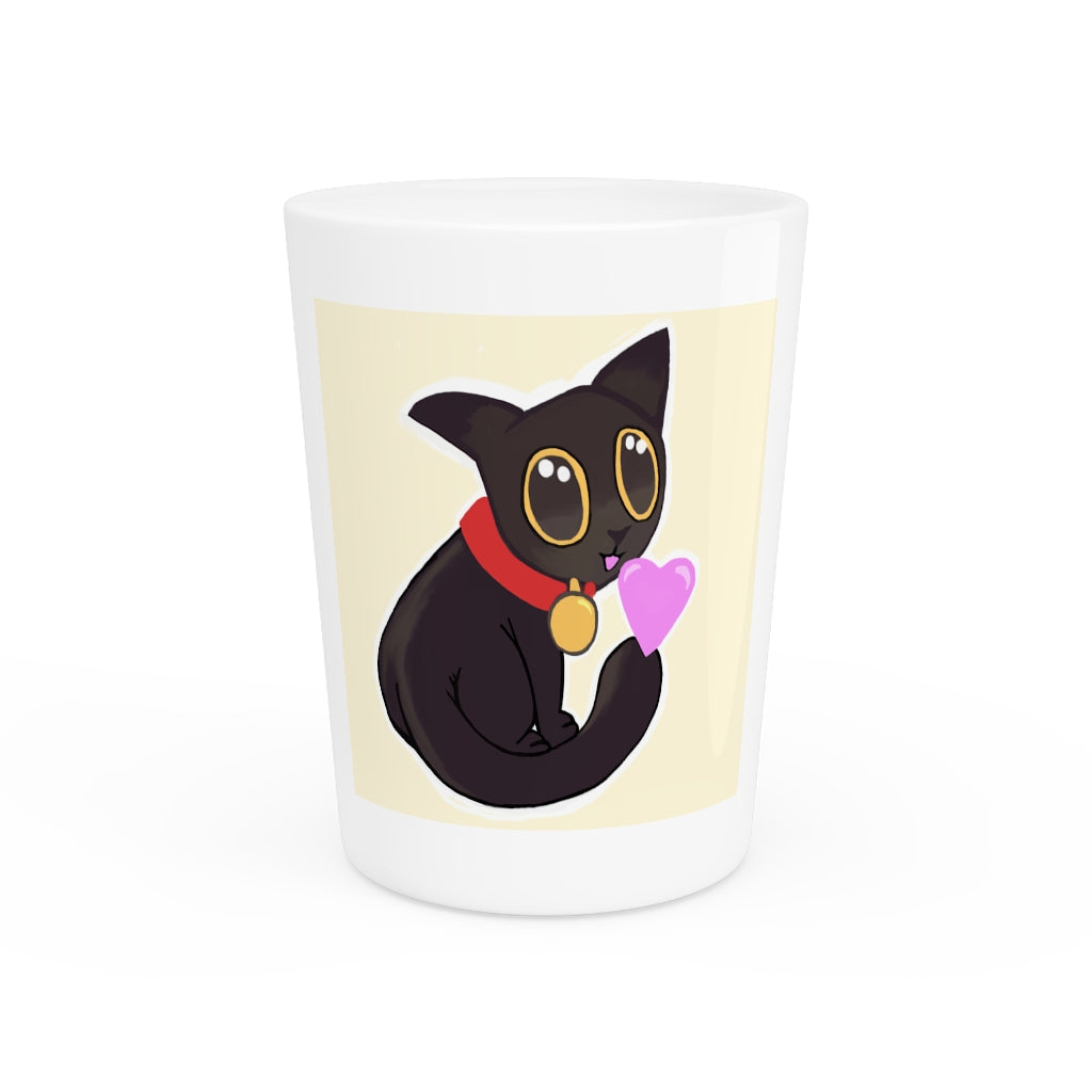 A stylish Black Kitty Shot Glass with a sleek ceramic design, featuring a black interior and a customizable exterior, perfect for gatherings and gifting.