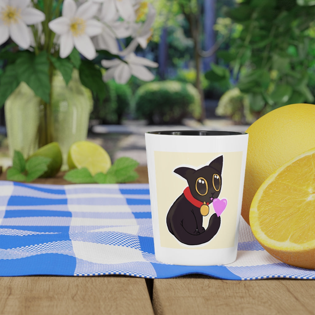 A stylish Black Kitty Shot Glass with a sleek ceramic design, featuring a black interior and a customizable exterior, perfect for gatherings and gifting.