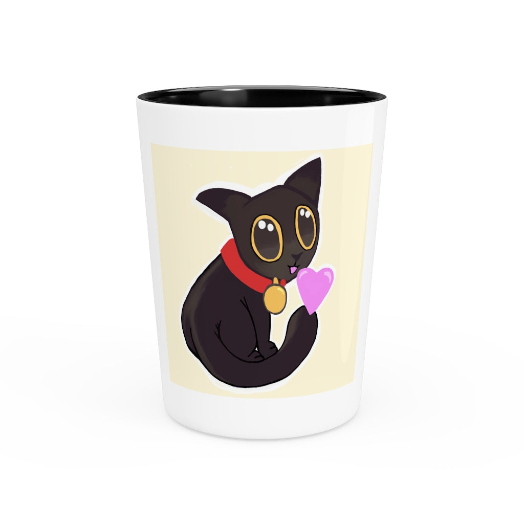 A stylish Black Kitty Shot Glass with a sleek ceramic design, featuring a black interior and a customizable exterior, perfect for gatherings and gifting.