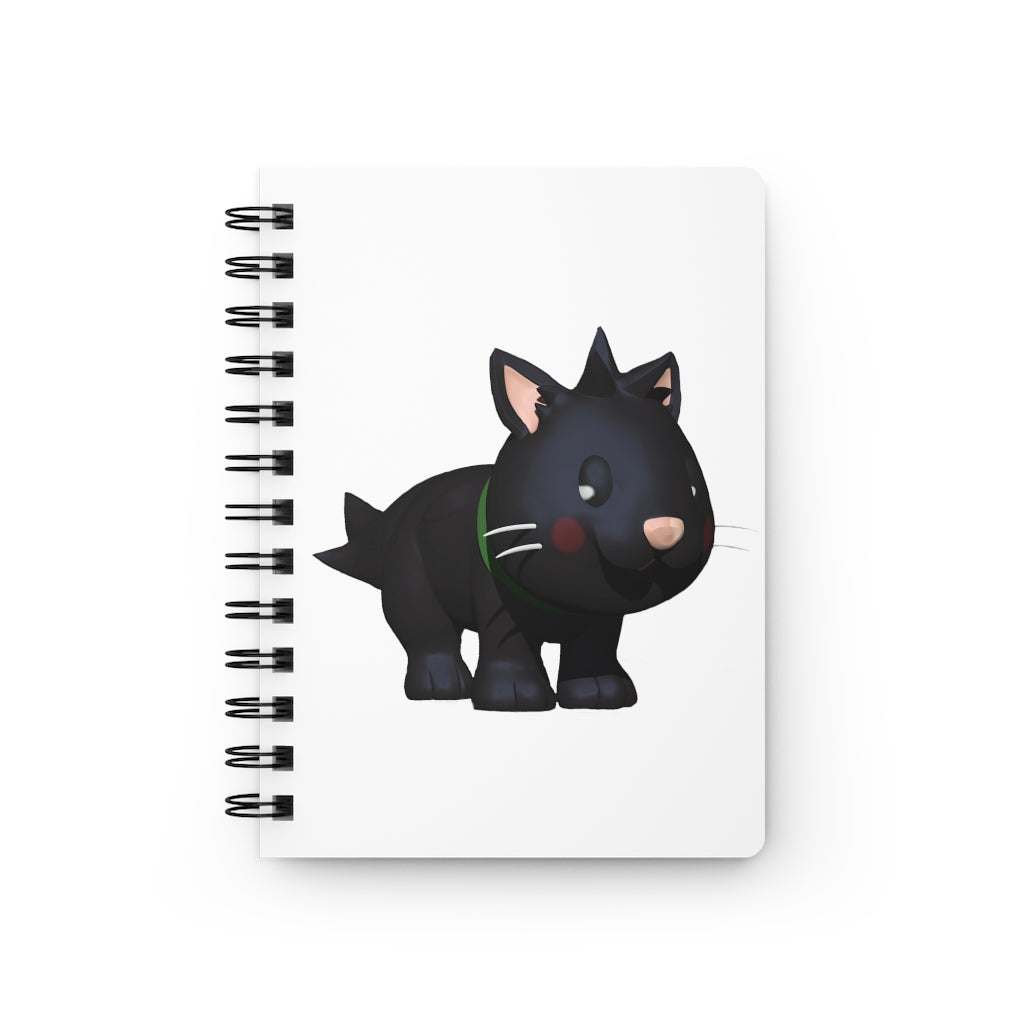 Black Kitty Spiral Bound Journal with glossy cover and lined pages, featuring a whimsical cat design.