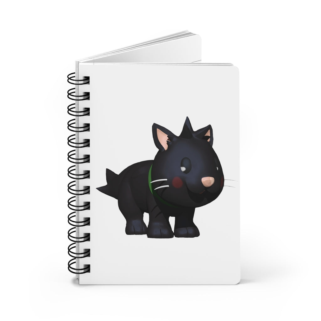 Black Kitty Spiral Bound Journal with glossy cover and lined pages, featuring a whimsical cat design.