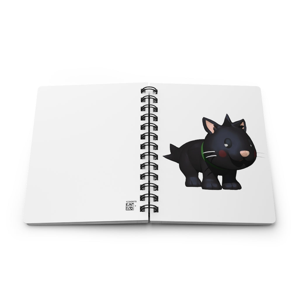 Black Kitty Spiral Bound Journal with glossy cover and lined pages, featuring a whimsical cat design.