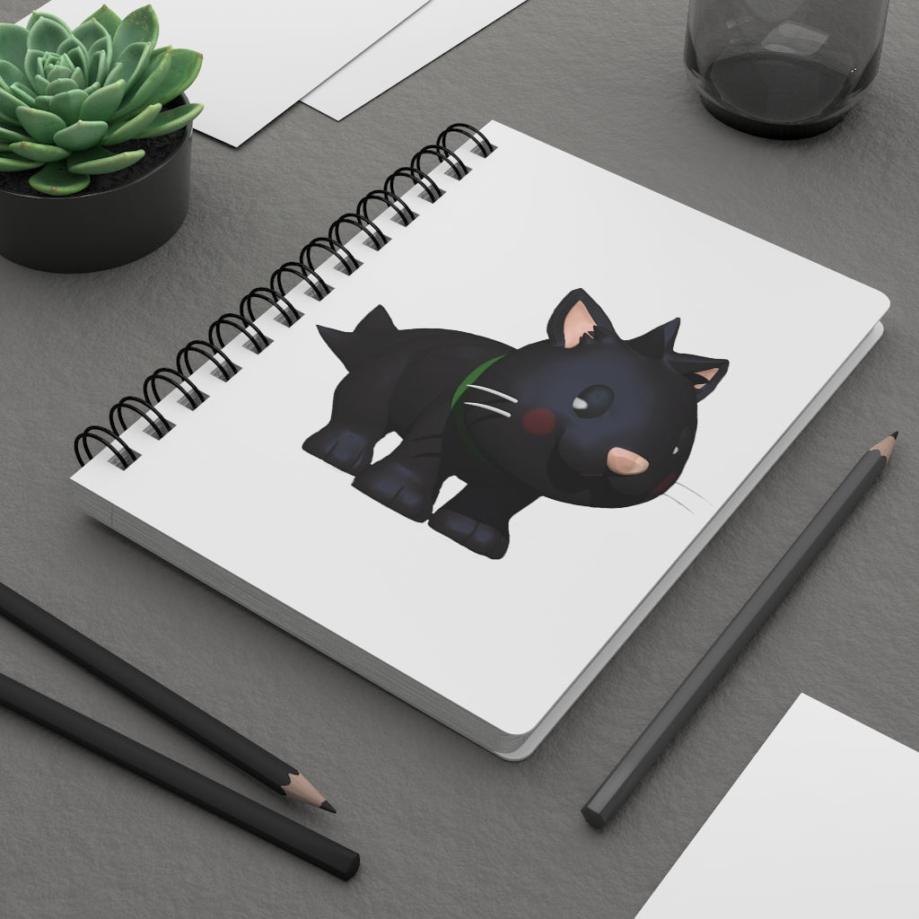 Black Kitty Spiral Bound Journal with glossy cover and lined pages, featuring a whimsical cat design.