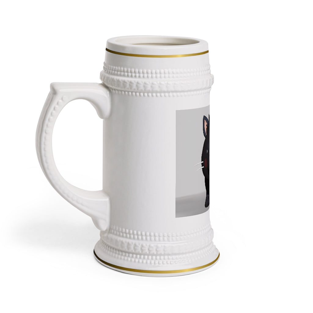 A stylish Black Kitty Stein Mug made of durable white ceramic with ribbed outlines, perfect for custom designs and everyday use.