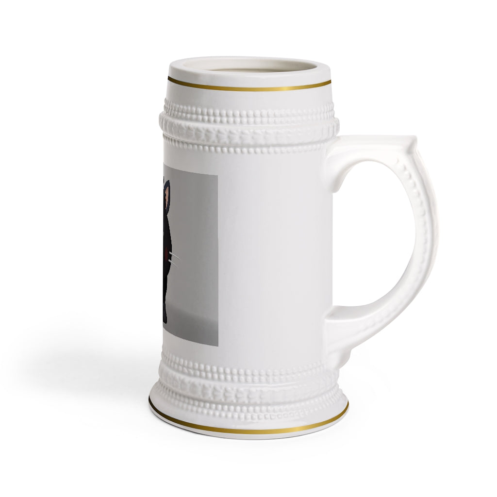 A stylish Black Kitty Stein Mug made of durable white ceramic with ribbed outlines, perfect for custom designs and everyday use.