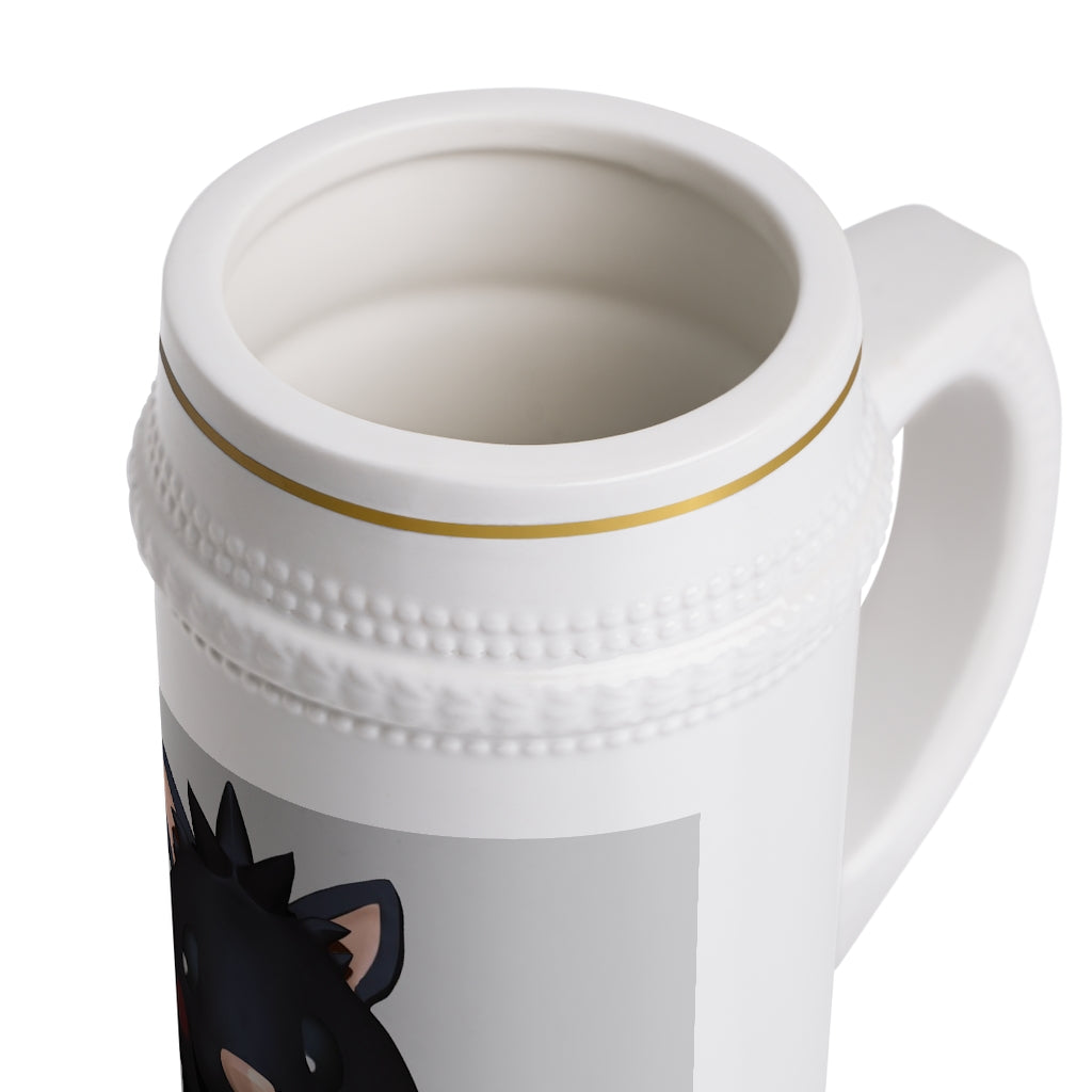 A stylish Black Kitty Stein Mug made of durable white ceramic with ribbed outlines, perfect for custom designs and everyday use.