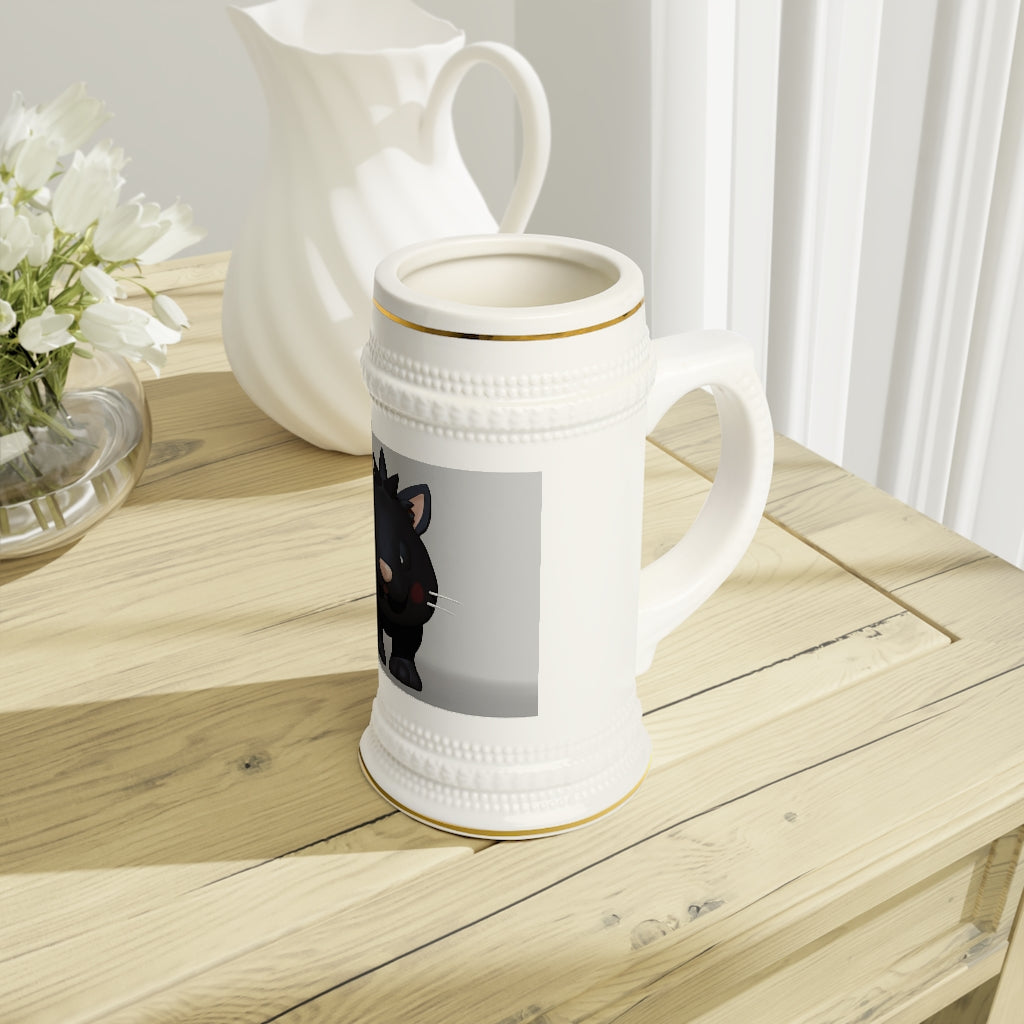 A stylish Black Kitty Stein Mug made of durable white ceramic with ribbed outlines, perfect for custom designs and everyday use.