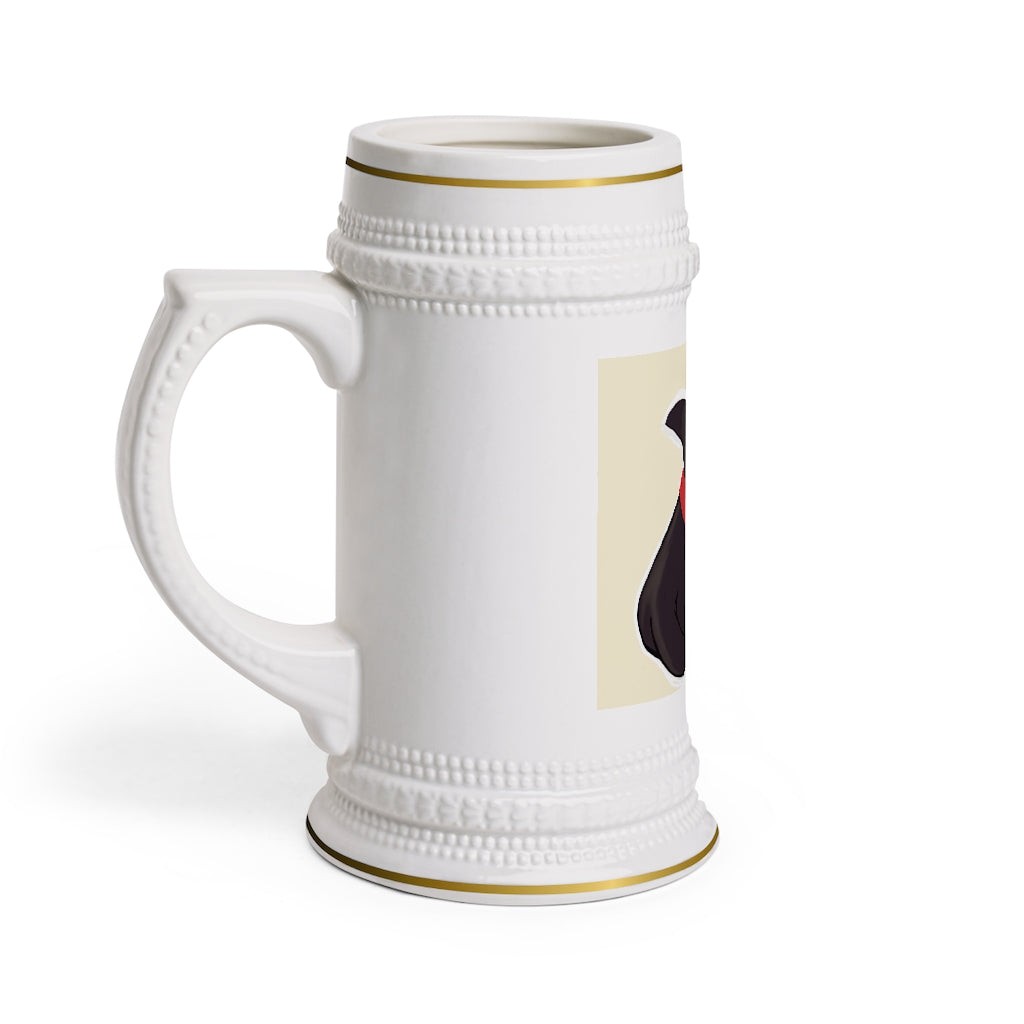 Black Kitty Stein Mug made of durable white ceramic with ribbed outlines, perfect for custom designs.