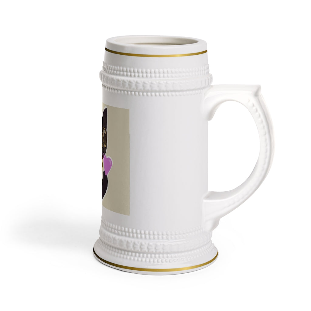 Black Kitty Stein Mug made of durable white ceramic with ribbed outlines, perfect for custom designs.