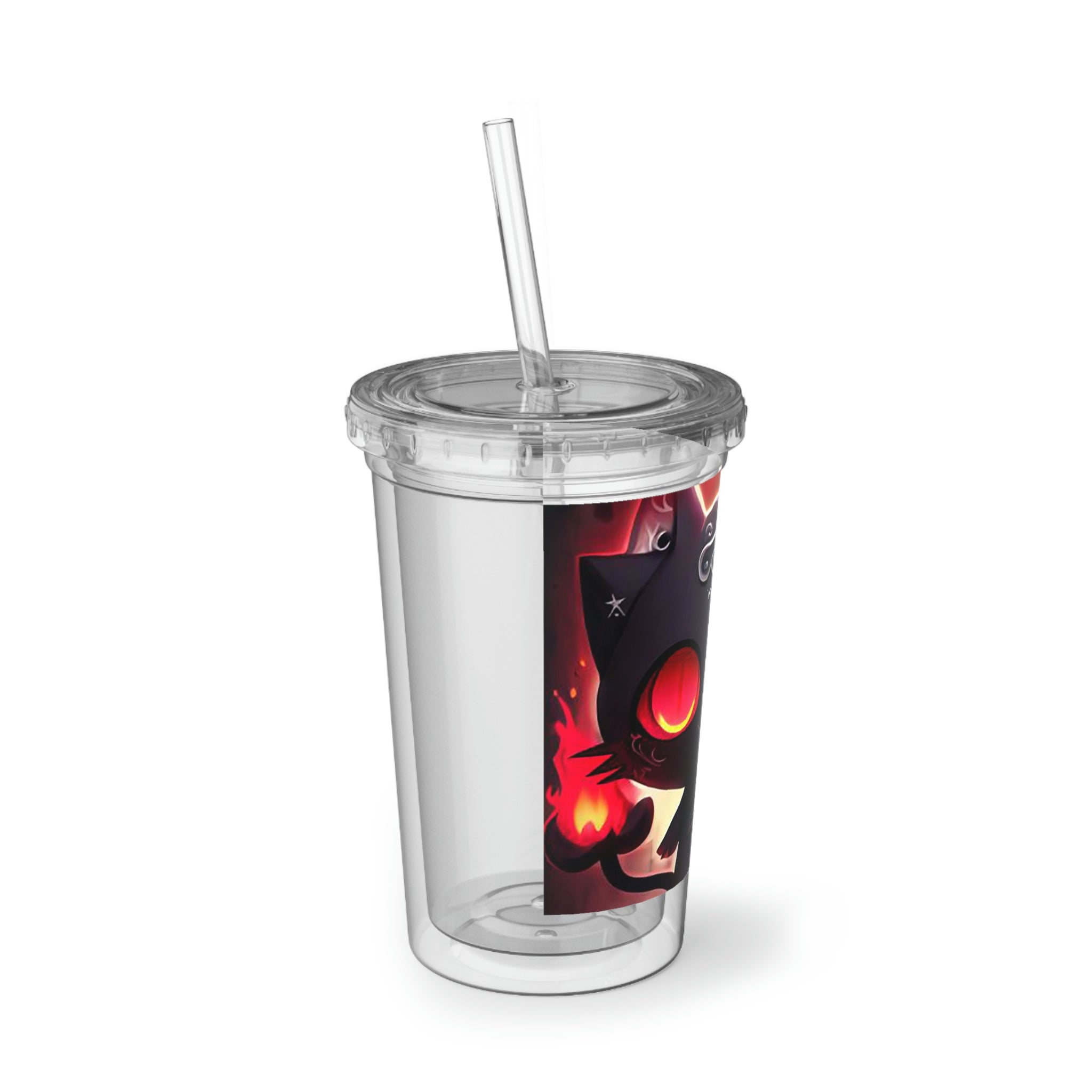 Black Kitty Suave Acrylic Cup with a sleek stainless steel body and black plastic cap, featuring a straw and customizable design.