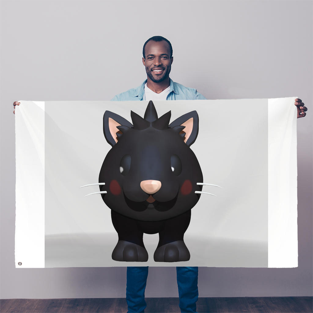 Black Kitty Sublimation Flag featuring a vibrant cat design on durable polyester fabric, ideal for outdoor and indoor decor.