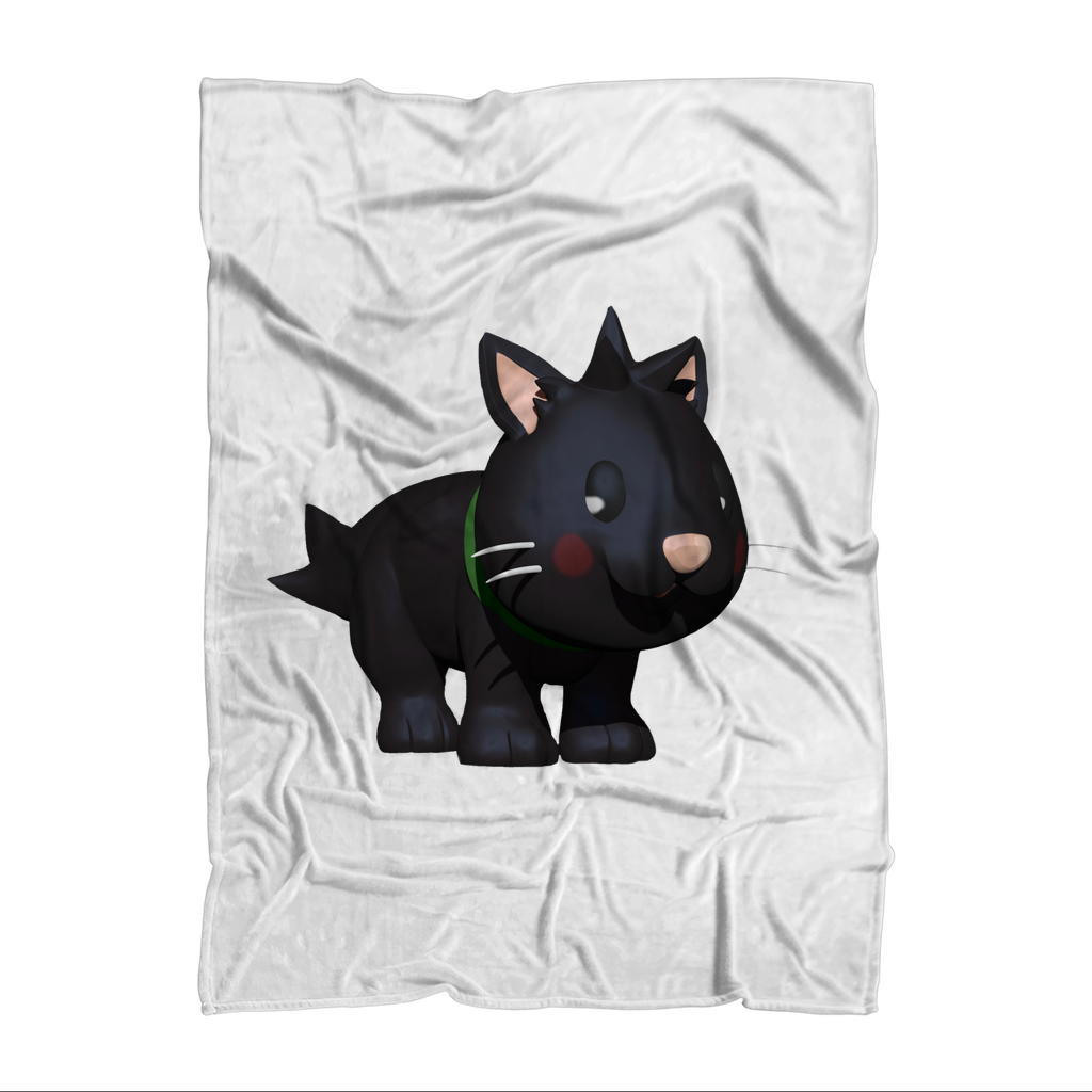 Black Kitty Sublimation Throw Blanket featuring a whimsical cat design on soft polar fleece fabric, perfect for cozying up.