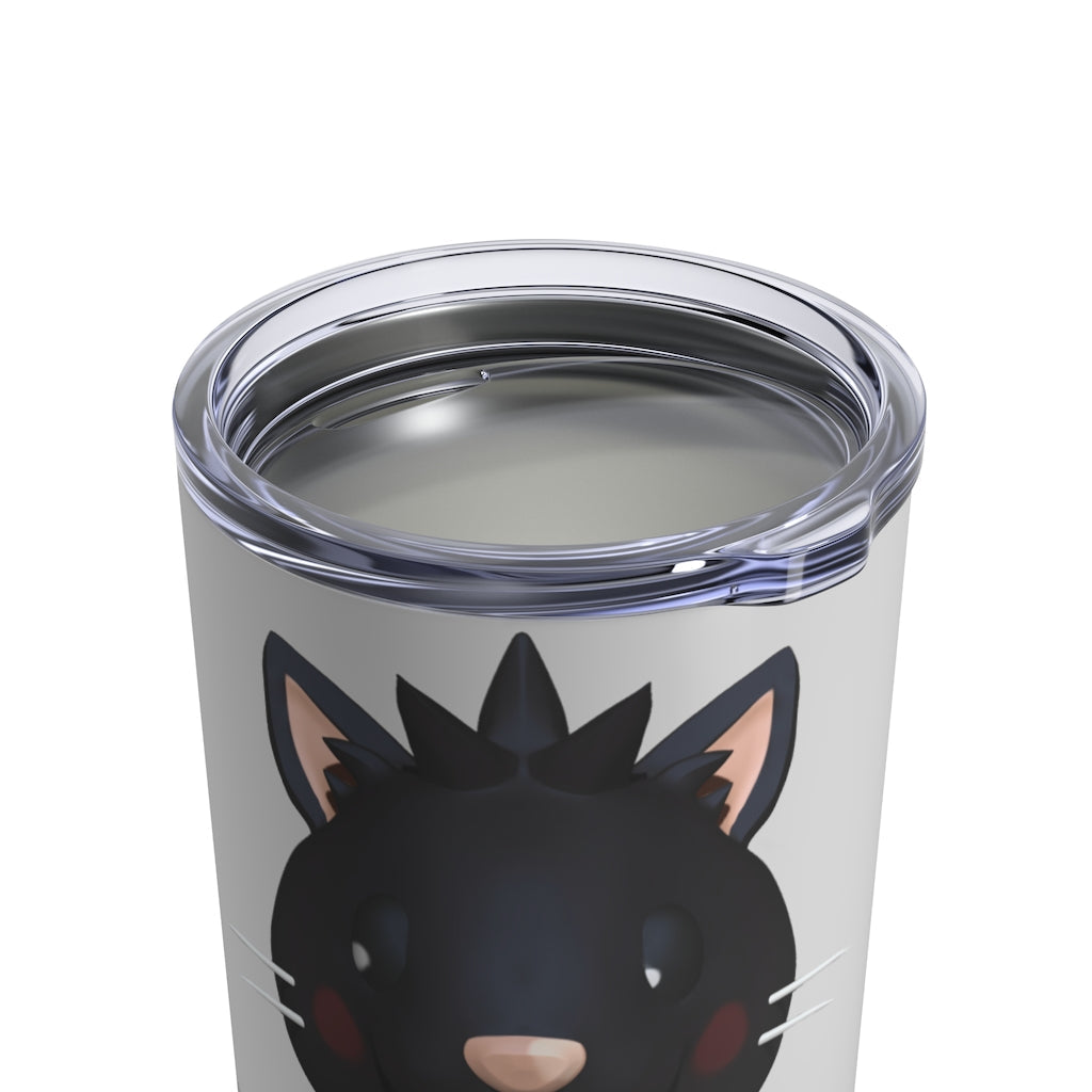 Black Kitty Tumbler 10oz made of stainless steel with a see-thru plastic lid, featuring a cute kitty design.