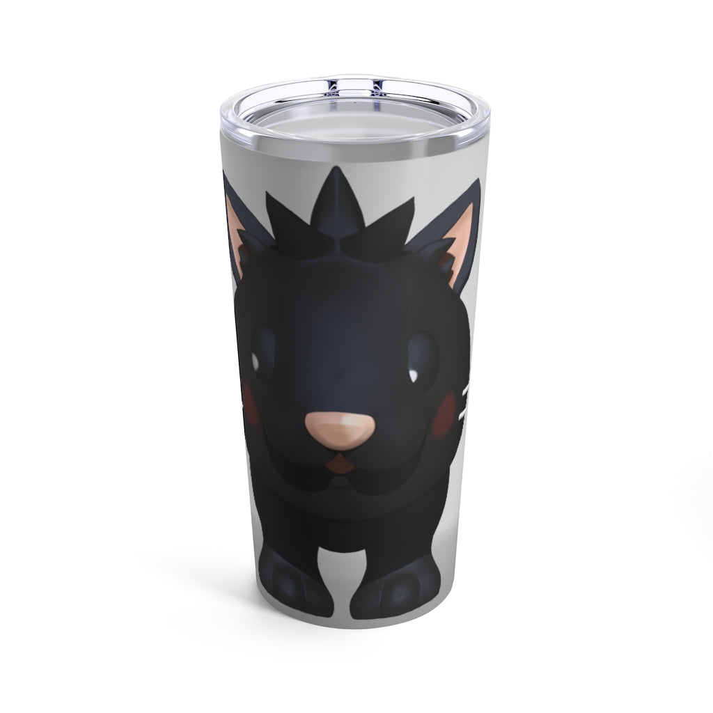 Black Kitty Tumbler 20oz made of stainless steel with a stylish design and see-thru plastic lid.