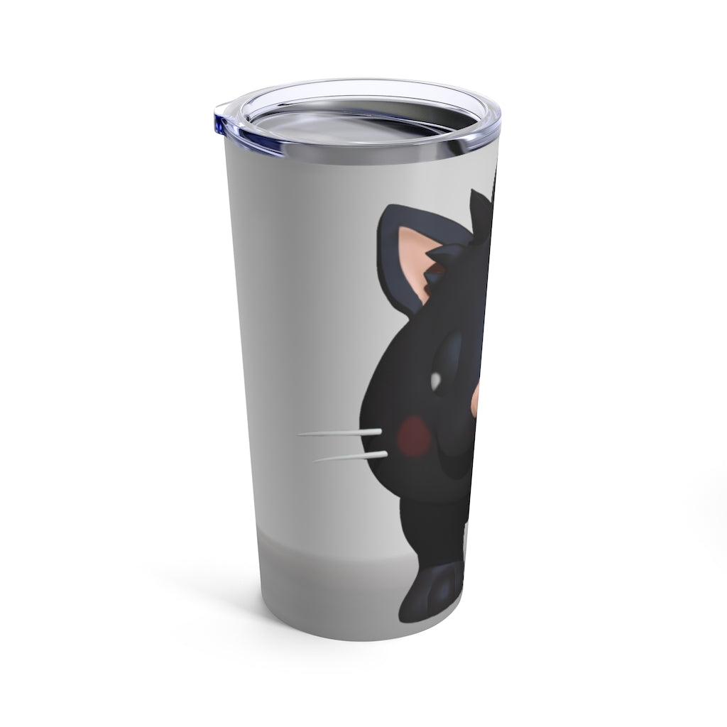 Black Kitty Tumbler 20oz made of stainless steel with a stylish design and see-thru plastic lid.