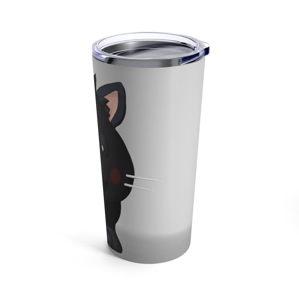 Black Kitty Tumbler 20oz made of stainless steel with a stylish design and see-thru plastic lid.