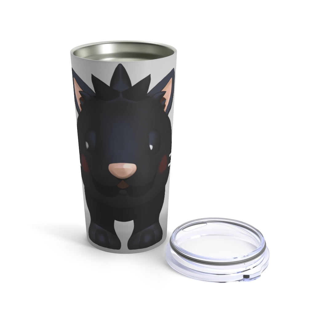 Black Kitty Tumbler 20oz made of stainless steel with a stylish design and see-thru plastic lid.