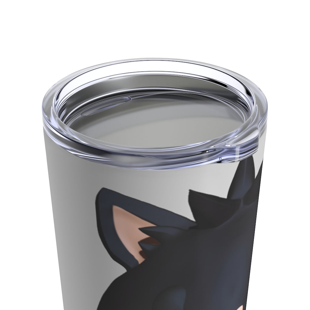 Black Kitty Tumbler 20oz made of stainless steel with a stylish design and see-thru plastic lid.