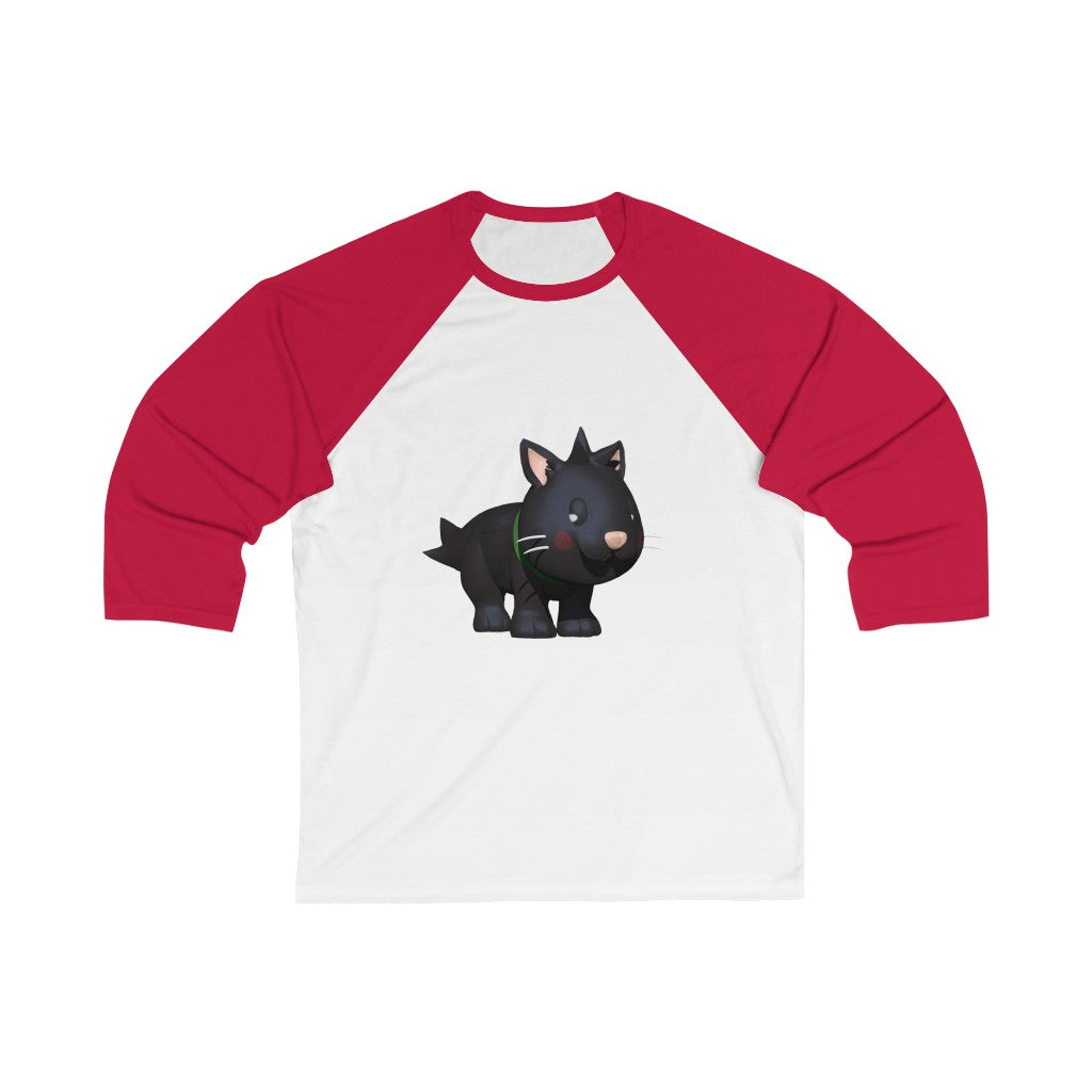 Black Kitty Unisex 3/4 Sleeve Baseball Tee featuring a stylish design with comfortable fabric and ribbed collar.