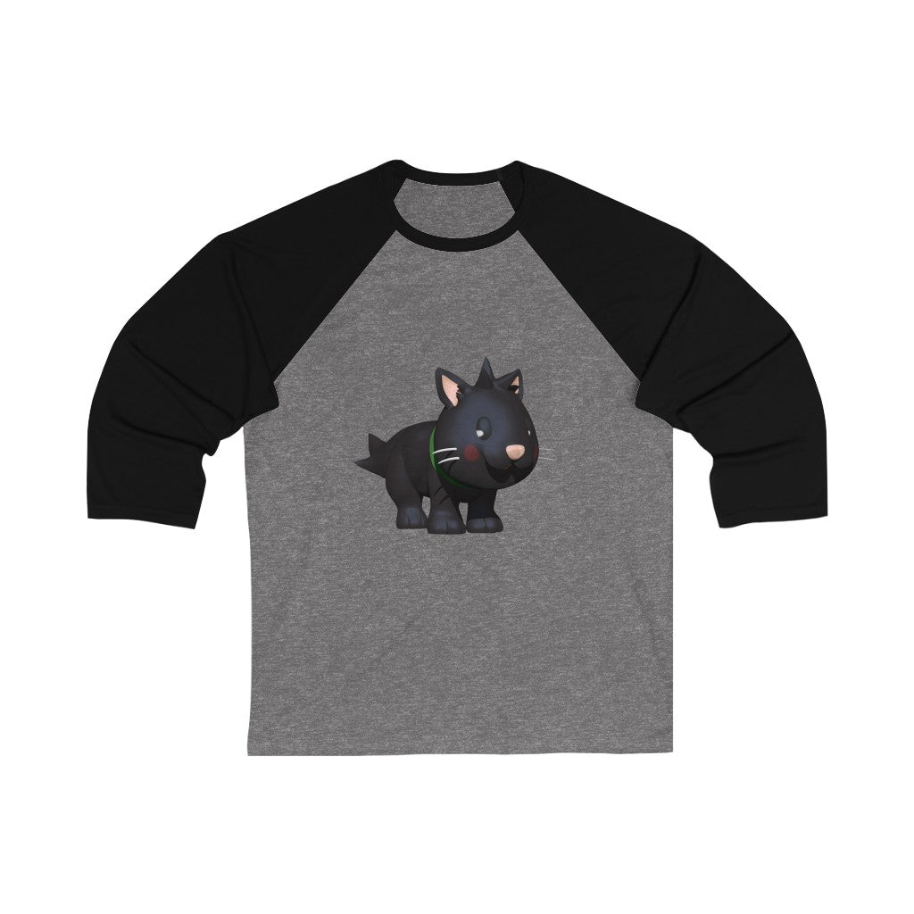 Black Kitty Unisex 3/4 Sleeve Baseball Tee featuring a stylish design with comfortable fabric and ribbed collar.