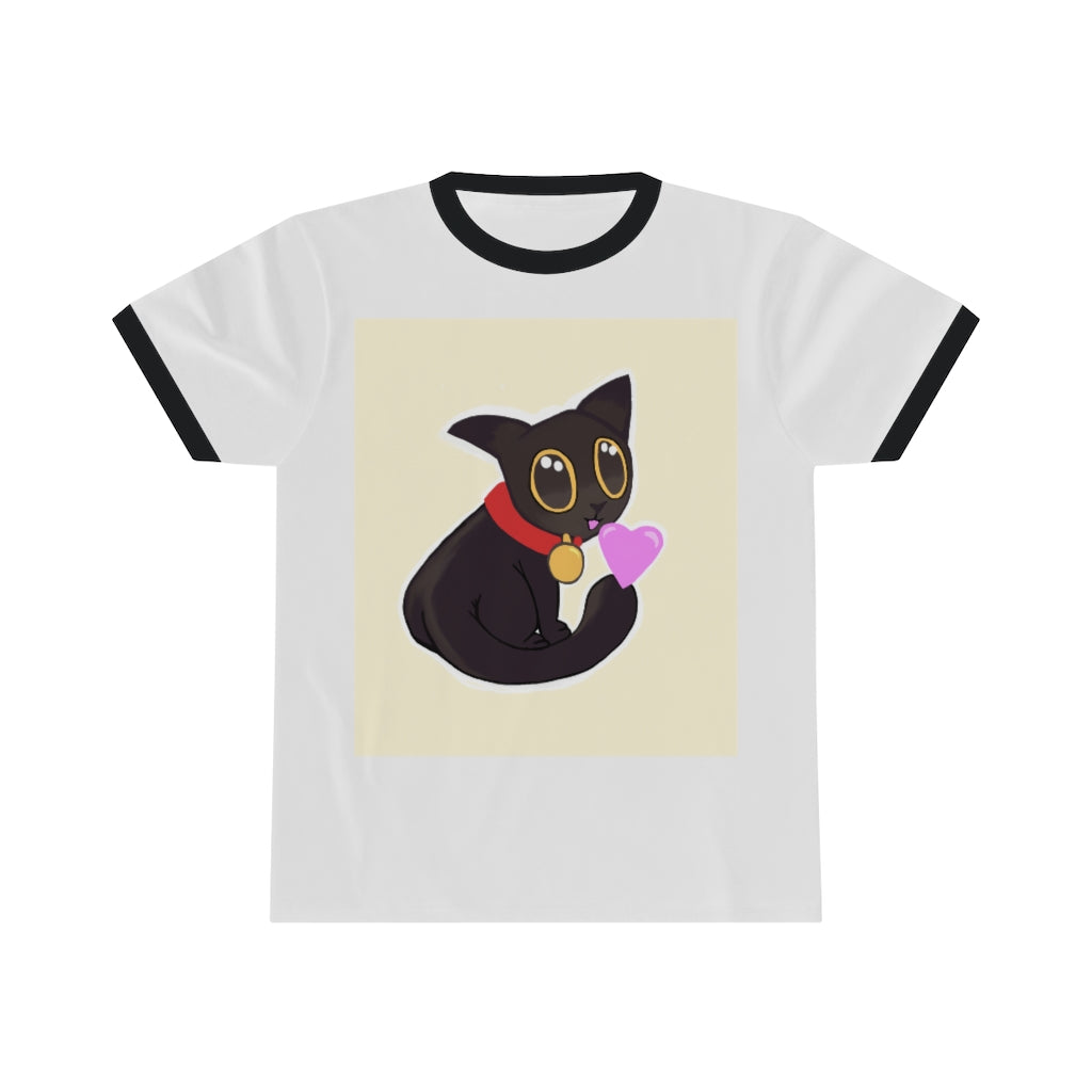 Black Kitty Unisex Ringer Tee showcasing a stylish design with contrasting colors, perfect for summer wear.