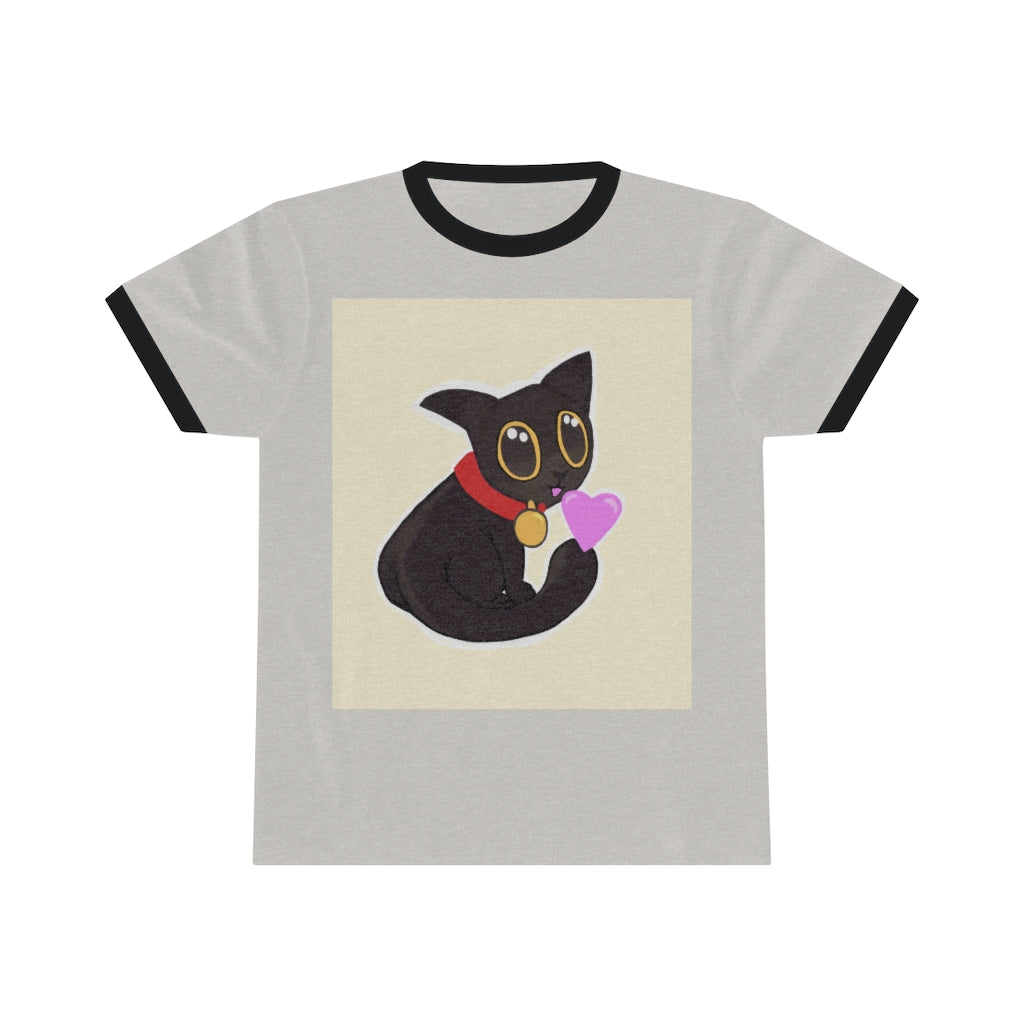 Black Kitty Unisex Ringer Tee showcasing a stylish design with contrasting colors, perfect for summer wear.