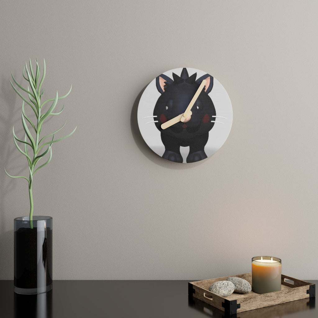 Black Kitty Wooden Wall Clock made from sustainable birch plywood, featuring a playful kitty design.