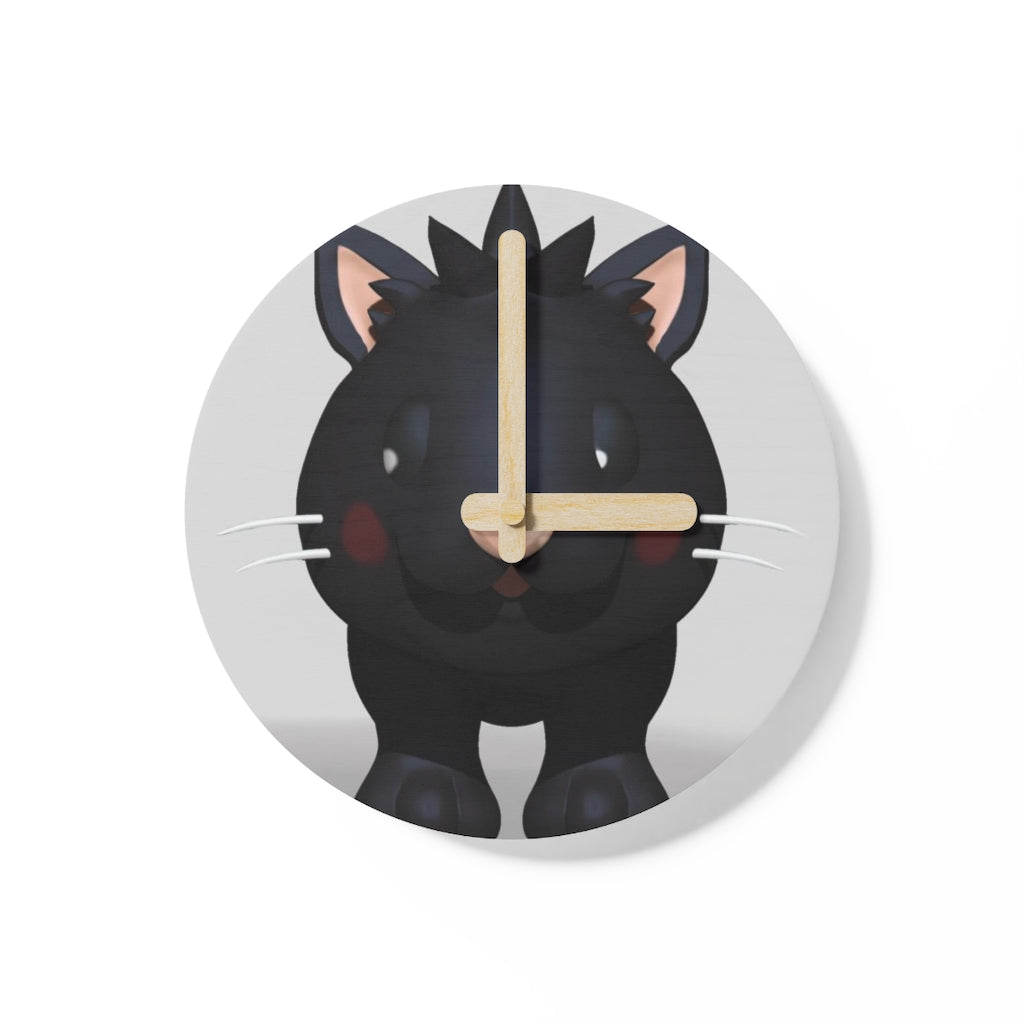 Black Kitty Wooden Wall Clock made from sustainable birch plywood, featuring a playful kitty design.