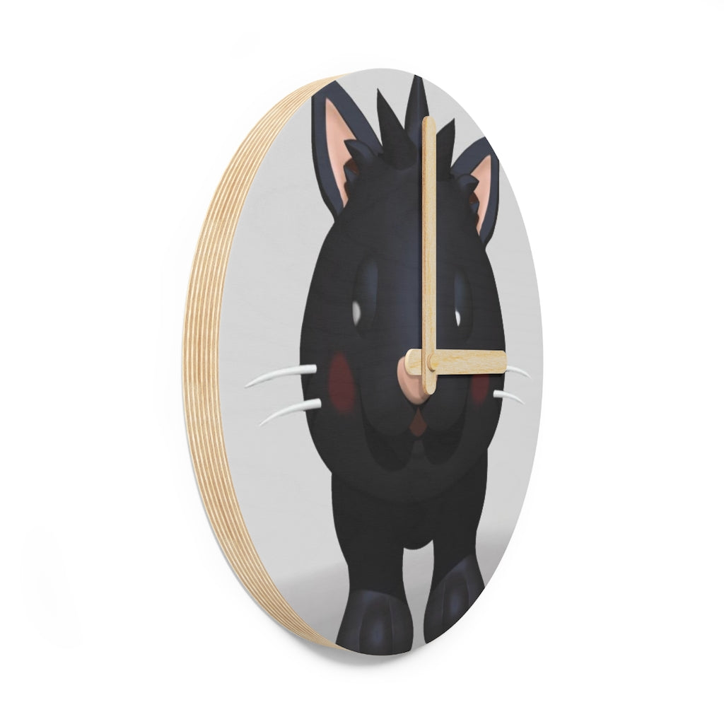 Black Kitty Wooden Wall Clock made from sustainable birch plywood, featuring a playful kitty design.