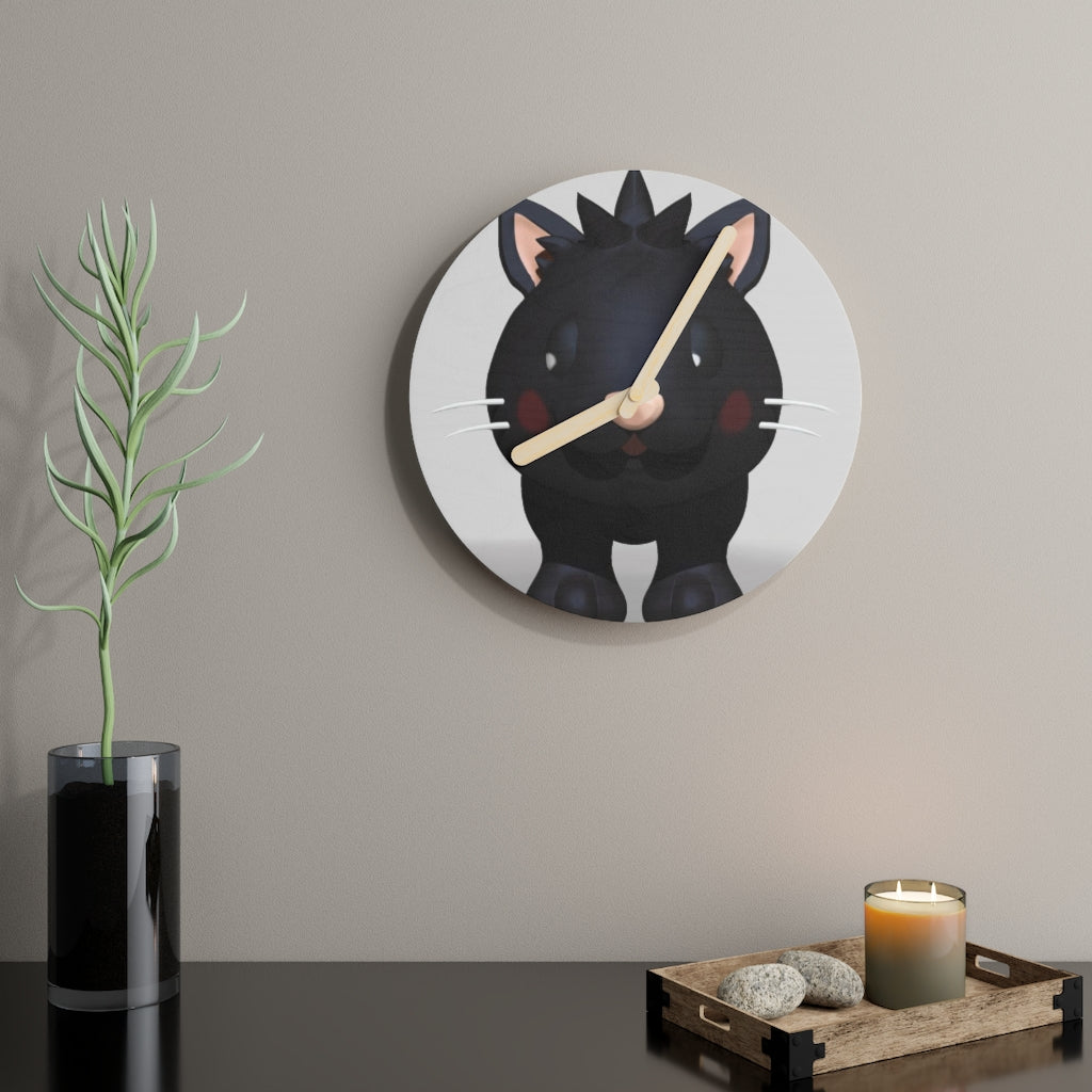 Black Kitty Wooden Wall Clock made from sustainable birch plywood, featuring a playful kitty design.