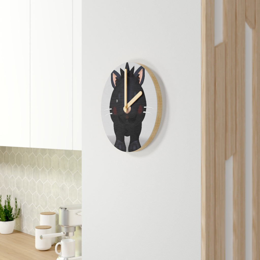 Black Kitty Wooden Wall Clock made from sustainable birch plywood, featuring a playful kitty design.